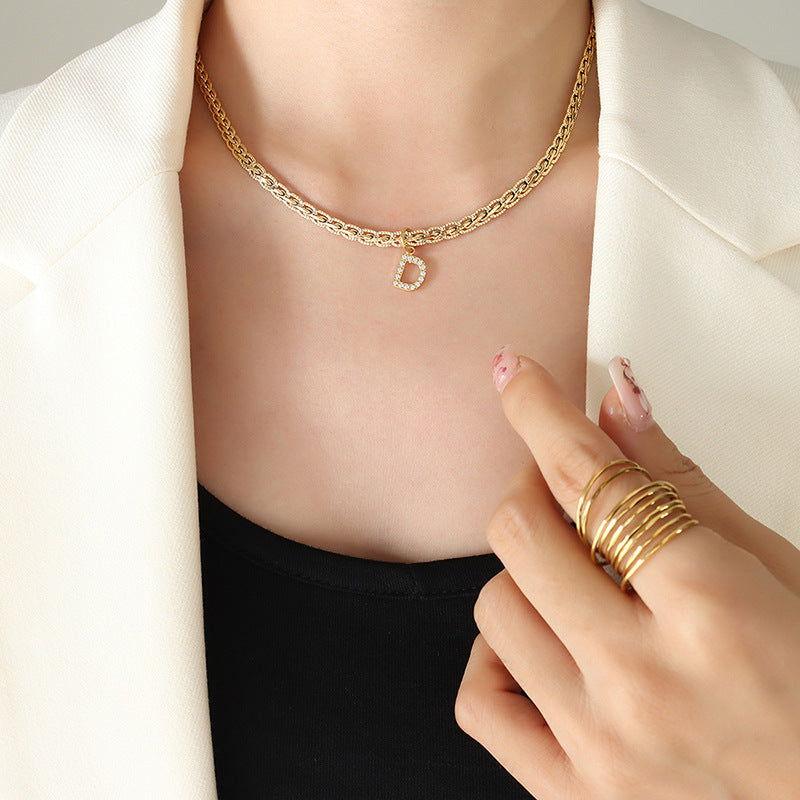 Brass Inlaid Zircon Letter Pendant Necklace - Clothes For Her Online Store