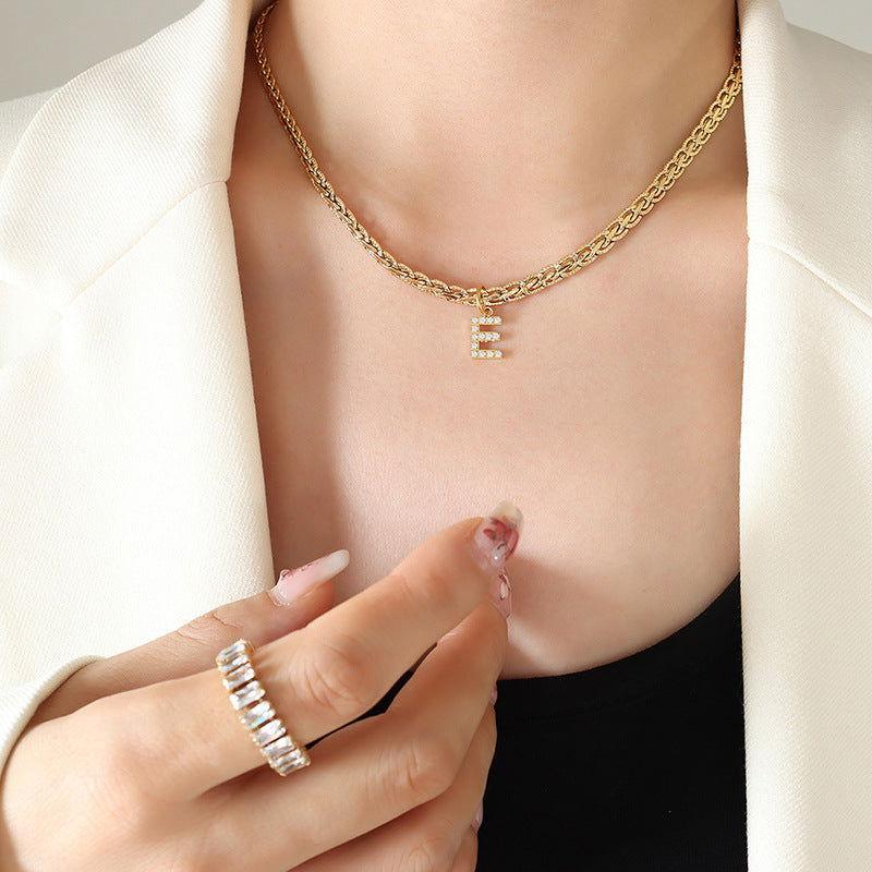 Brass Inlaid Zircon Letter Pendant Necklace - Clothes For Her Online Store