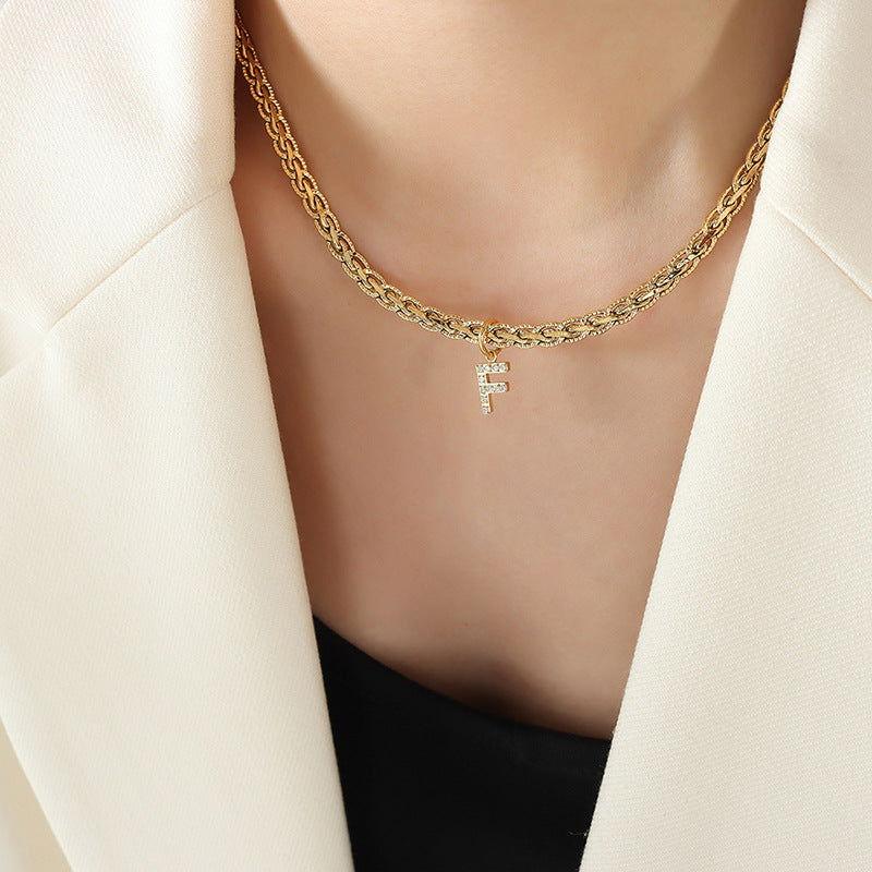 Brass Inlaid Zircon Letter Pendant Necklace - Clothes For Her Online Store