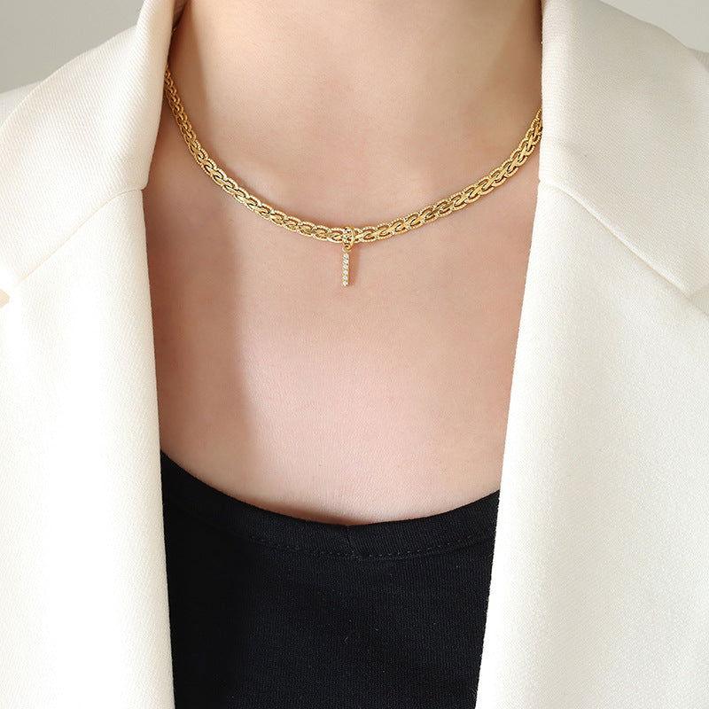 Brass Inlaid Zircon Letter Pendant Necklace - Clothes For Her Online Store