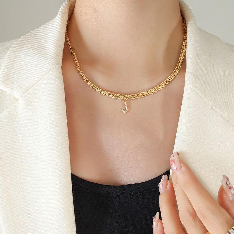 Brass Inlaid Zircon Letter Pendant Necklace - Clothes For Her Online Store