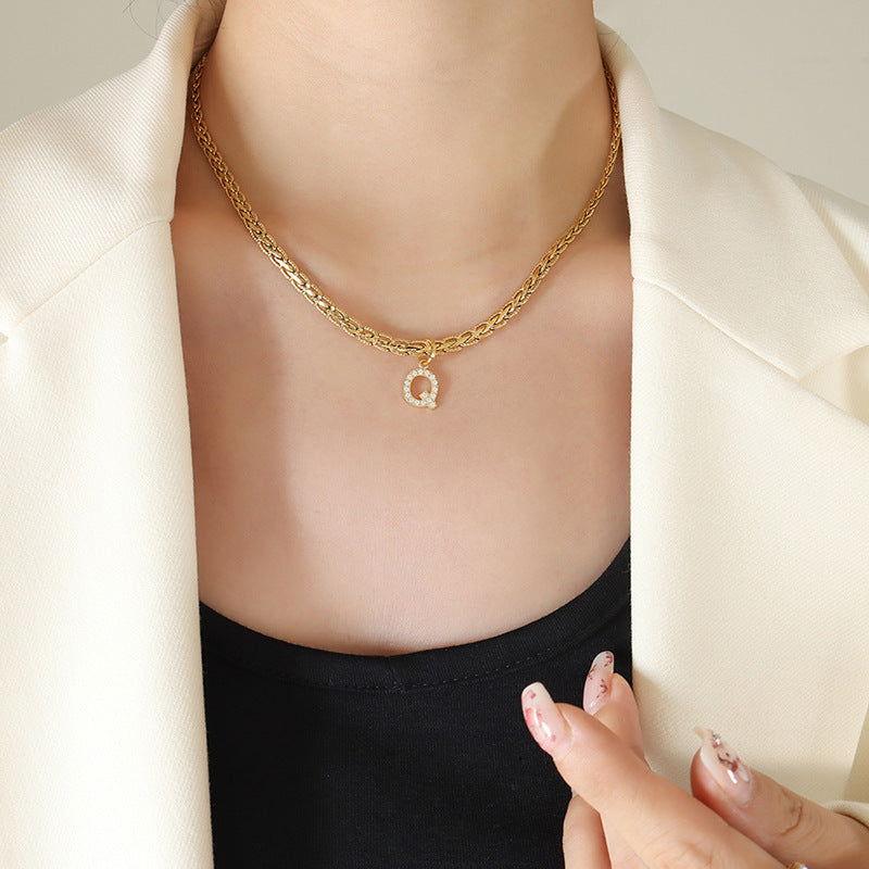 Brass Inlaid Zircon Letter Pendant Necklace - Clothes For Her Online Store