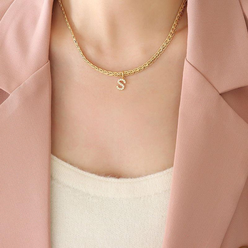 Brass Inlaid Zircon Letter Pendant Necklace - Clothes For Her Online Store