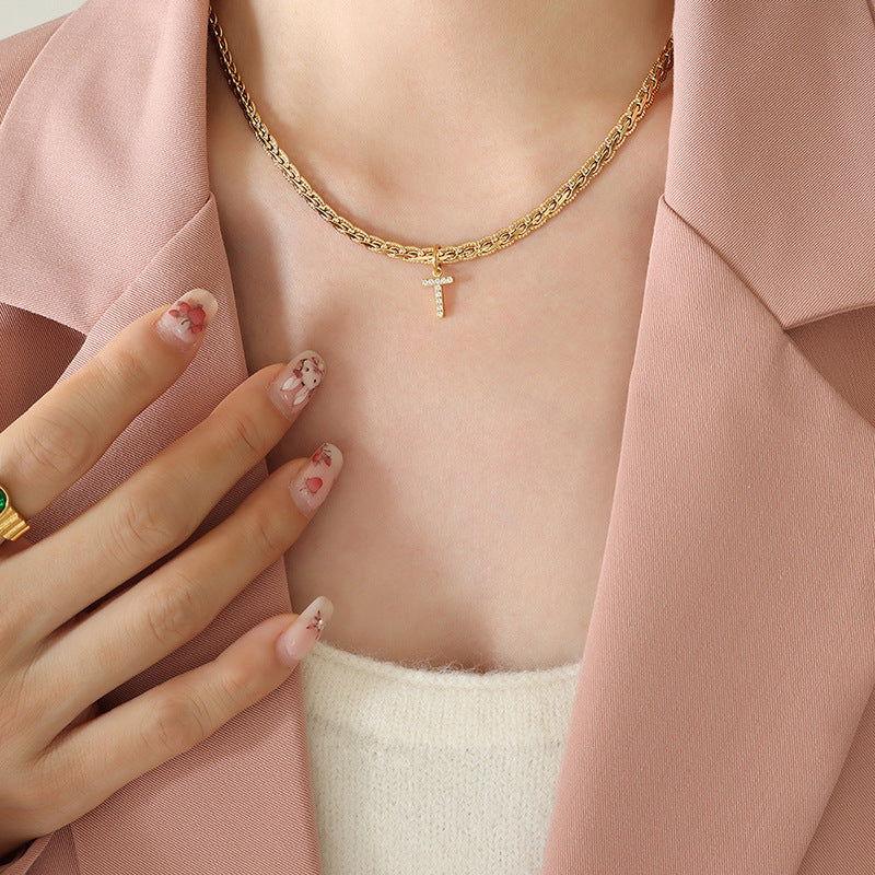 Brass Inlaid Zircon Letter Pendant Necklace - Clothes For Her Online Store