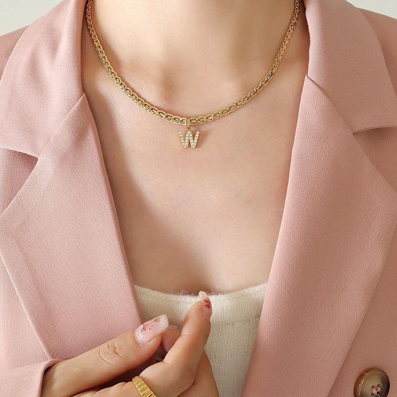 Brass Inlaid Zircon Letter Pendant Necklace - Clothes For Her Online Store