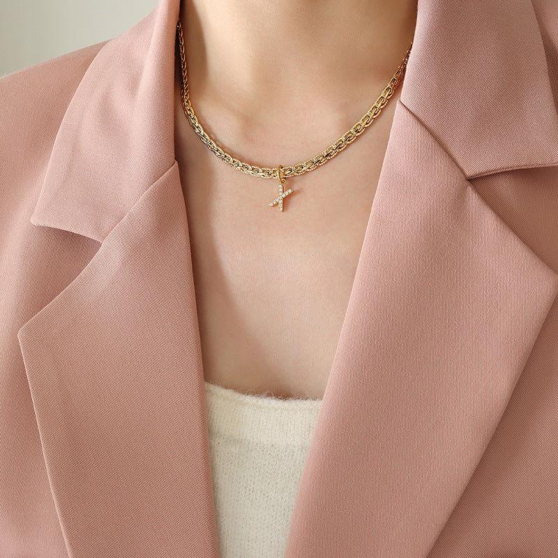 Brass Inlaid Zircon Letter Pendant Necklace - Clothes For Her Online Store