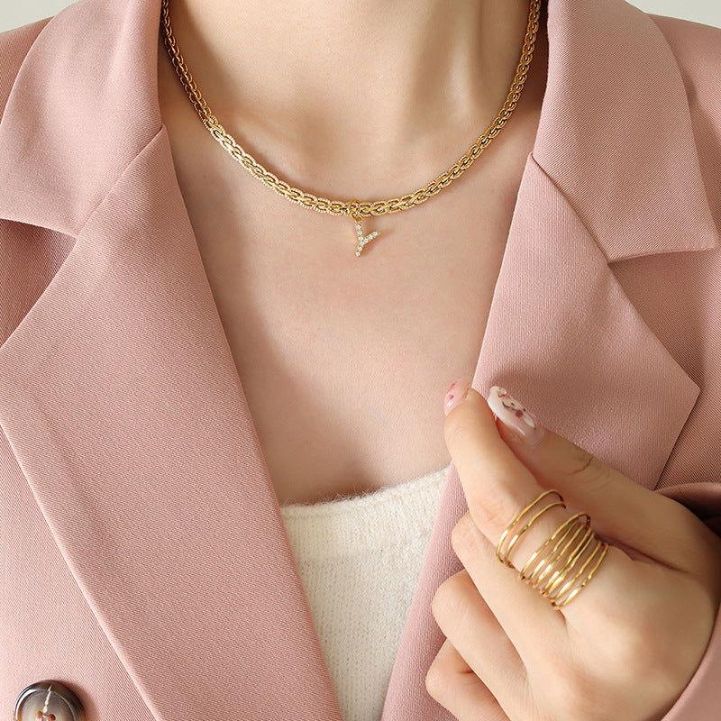 Brass Inlaid Zircon Letter Pendant Necklace - Clothes For Her Online Store