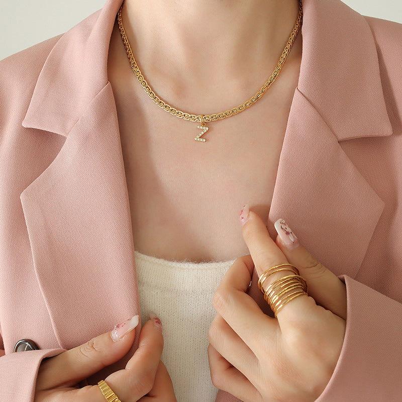 Brass Inlaid Zircon Letter Pendant Necklace - Clothes For Her Online Store