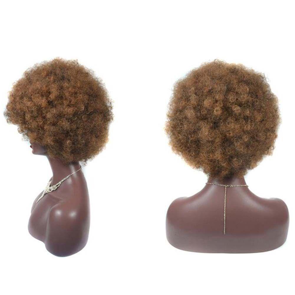 Brown Short Afro Curly Hair Wigs Women Large Fluffy Synthetic Hair Short Full Wig for Party and Daily - Clothes For Her Online Store