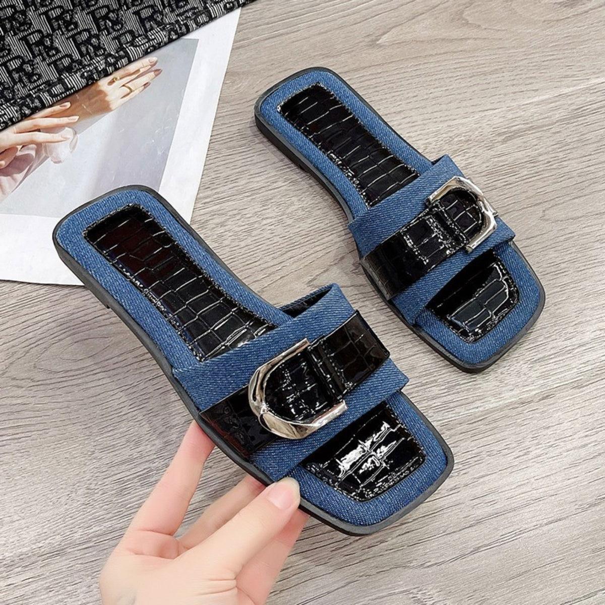Buckle Trim Open Toe Sandals - Clothes For Her Online Store