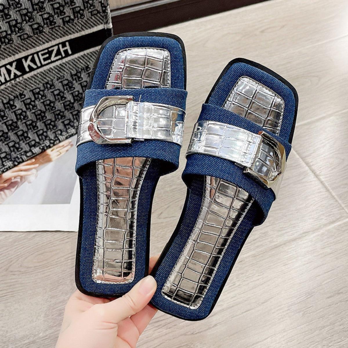 Buckle Trim Open Toe Sandals - Clothes For Her Online Store