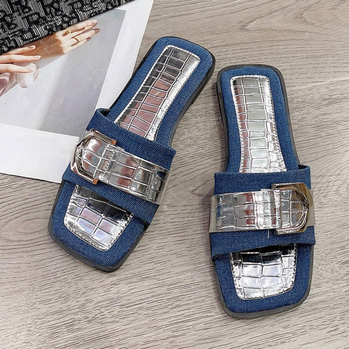 Buckle Trim Open Toe Sandals - Clothes For Her Online Store