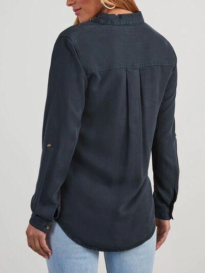 Button Down Collared Neck Denim Top - Clothes For Her Online Store