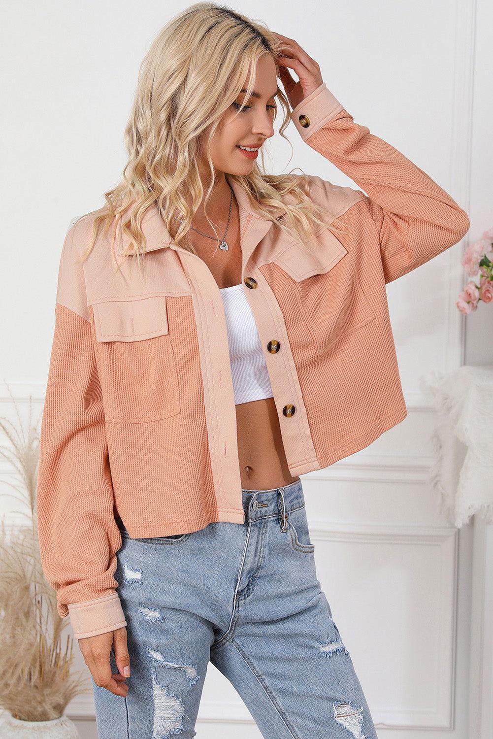 Button Down Dropped Shoulder Jacket - Clothes For Her Online Store