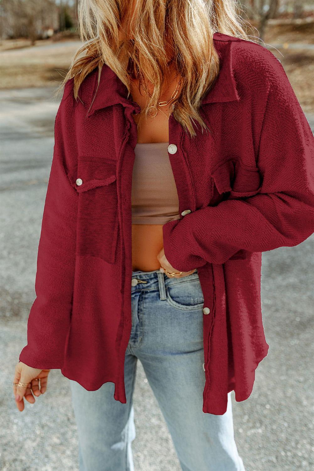 Button Down Long Sleeve Jacket - Clothes For Her Online Store