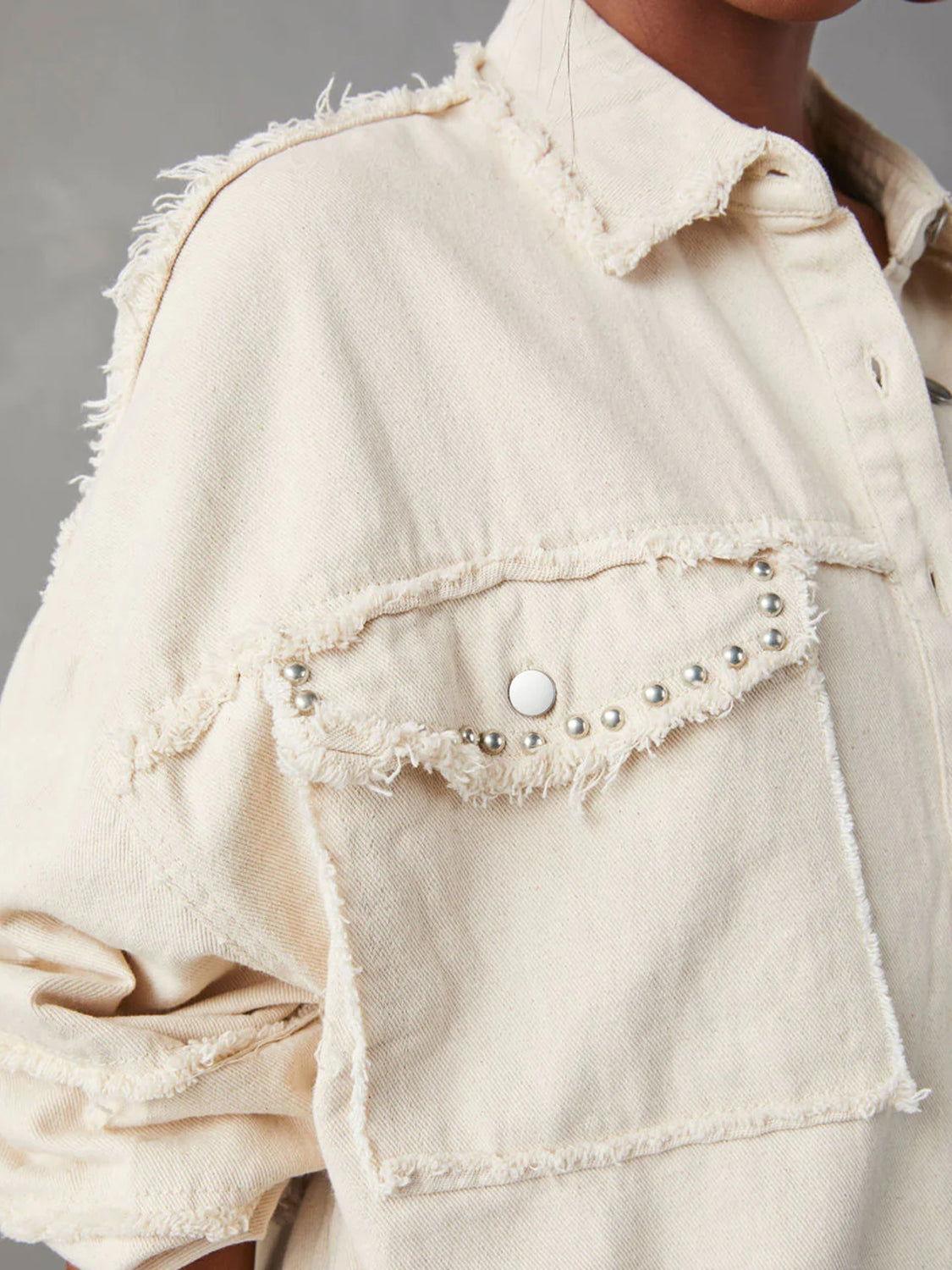 Button Down Raw Hem Denim Jacket - Clothes For Her Online Store