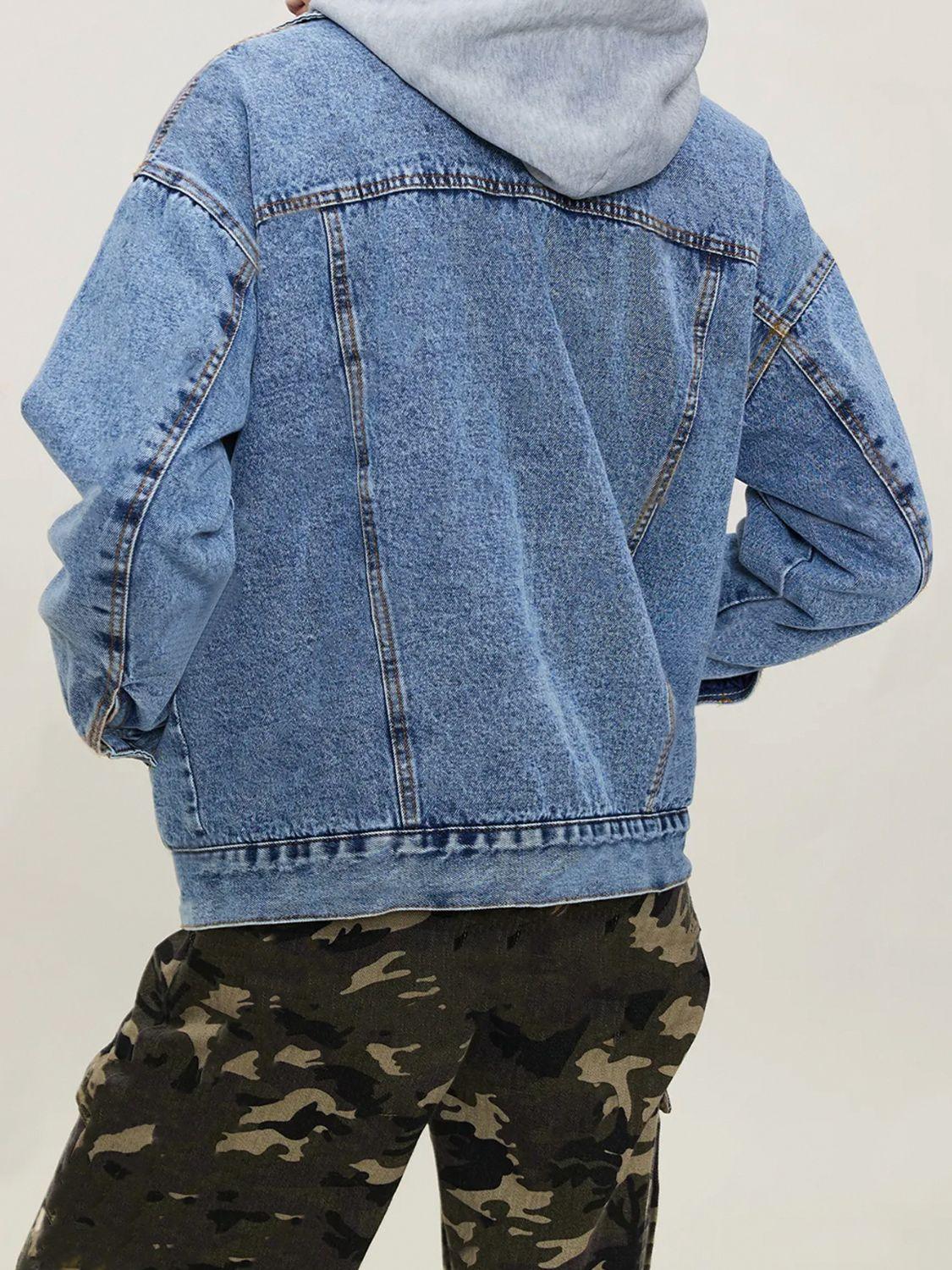 Button Up Collared Neck Long Sleeve Denim Jacket - Clothes For Her Online Store