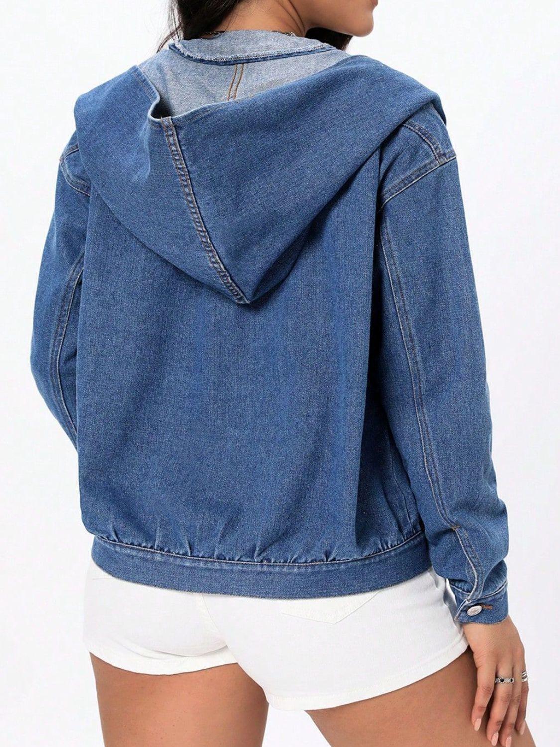 Button Up Hooded Denim Top - Clothes For Her Online Store