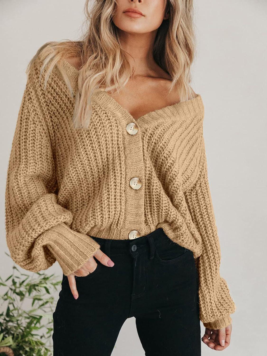 Button Up Long Sleeve Cardigan - Clothes For Her Online Store
