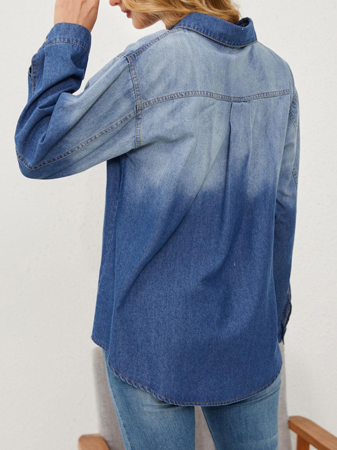 Button Up Long Sleeve Denim Jacket - Clothes For Her Online Store