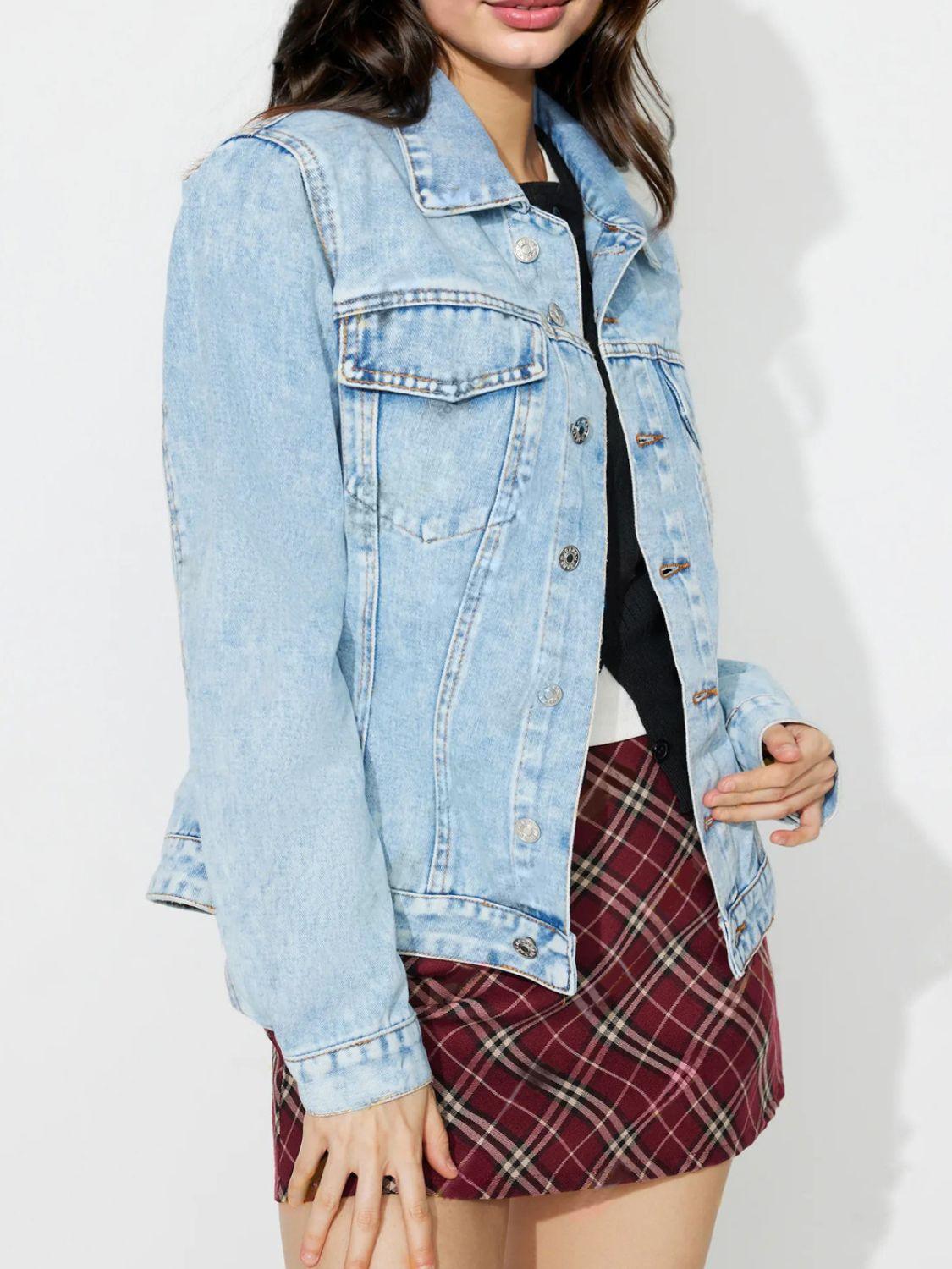 Button Up Long Sleeve Denim Shacket - Clothes For Her Online Store