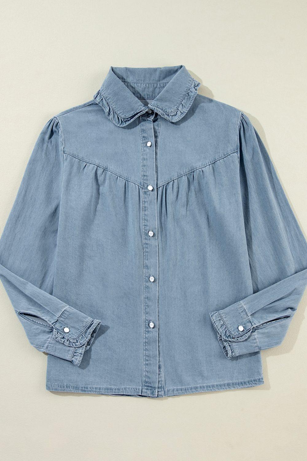 Button Up Long Sleeve Denim Top - Clothes For Her Online Store