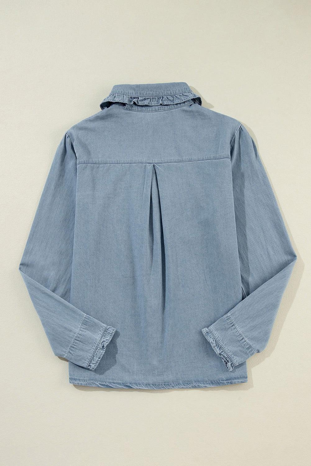 Button Up Long Sleeve Denim Top - Clothes For Her Online Store