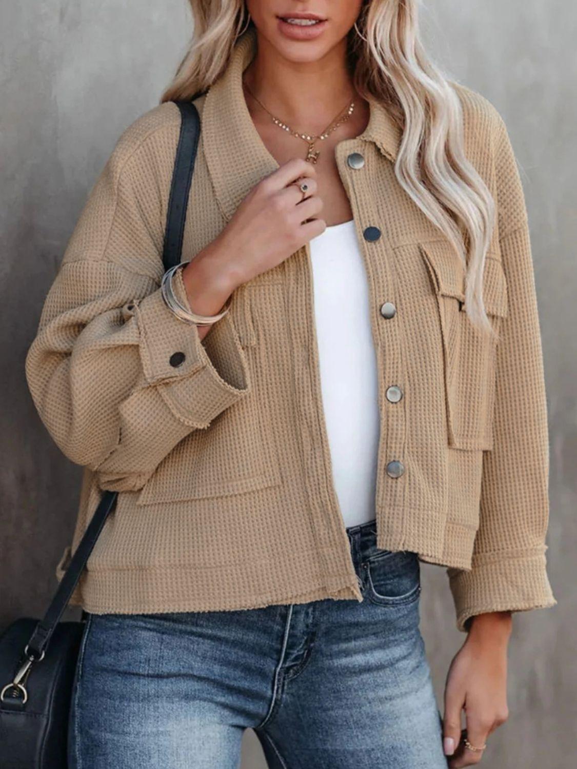 Button Up Long Sleeve Jacket - Clothes For Her Online Store