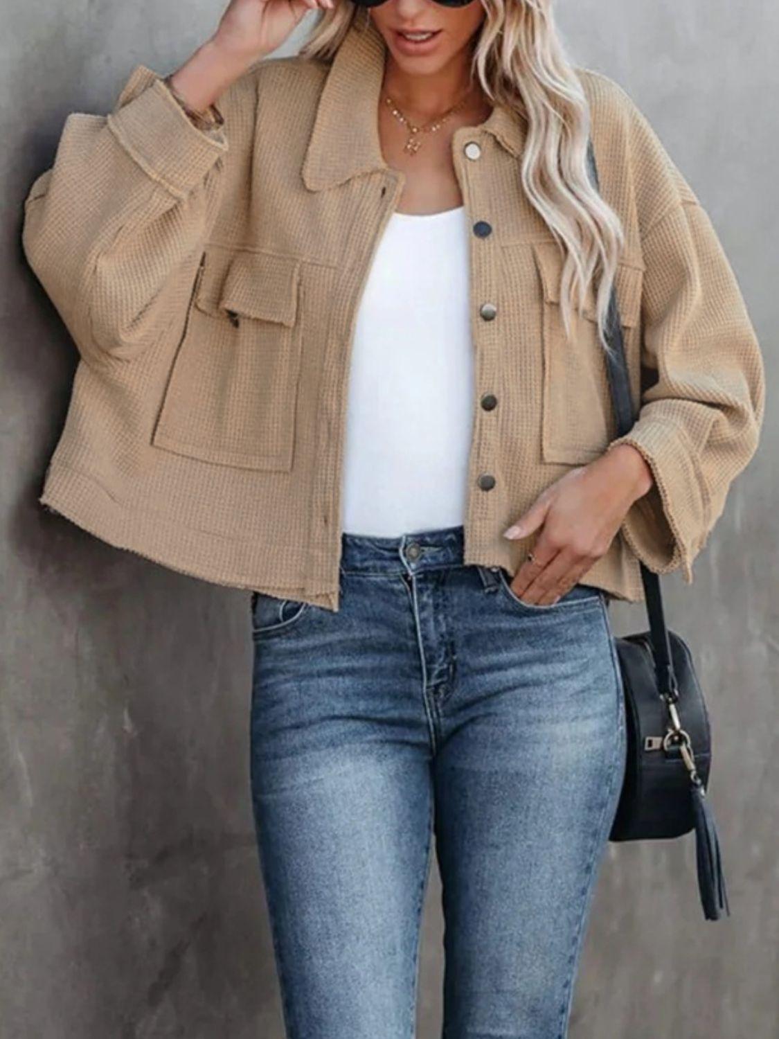Button Up Long Sleeve Jacket - Clothes For Her Online Store
