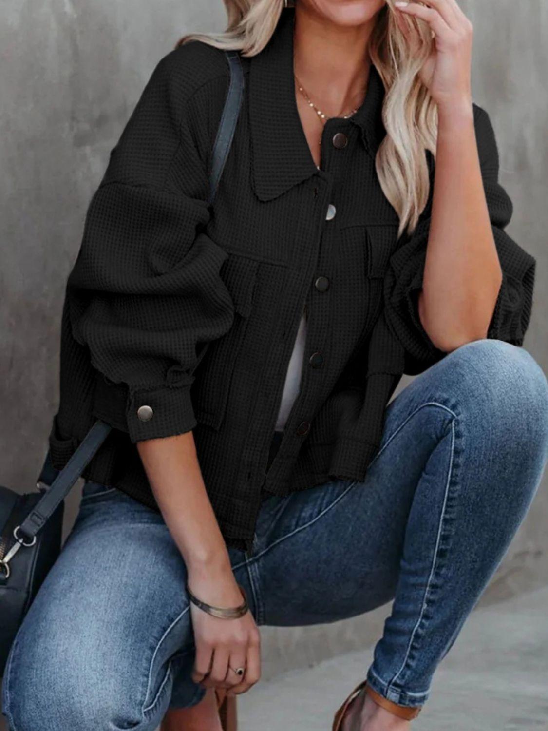 Button Up Long Sleeve Jacket - Clothes For Her Online Store