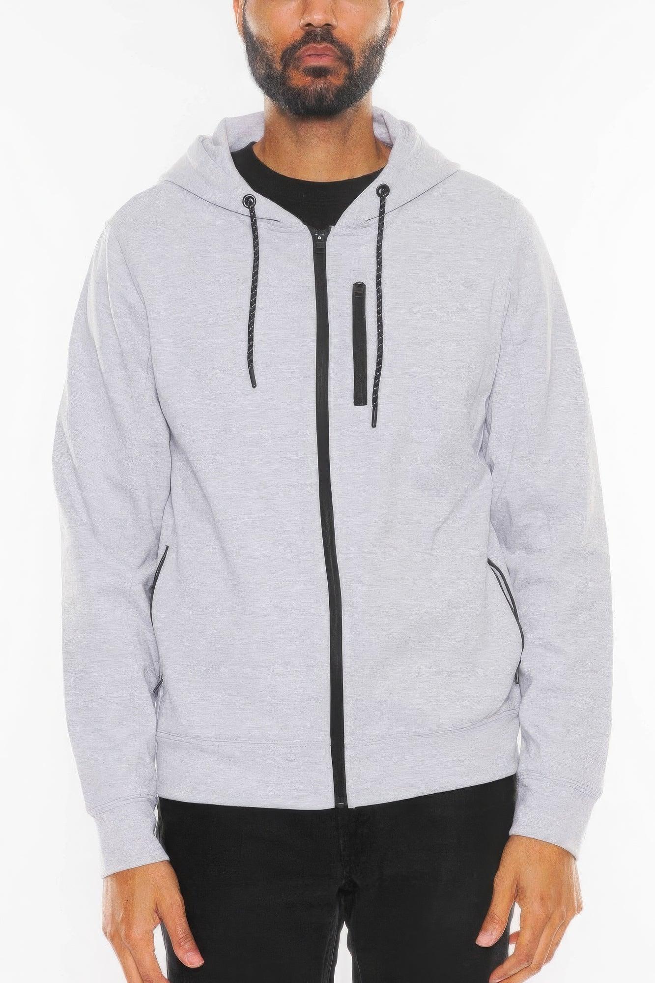 Solid Heathered Zip Up Jacket - Clothes For Her Online Store