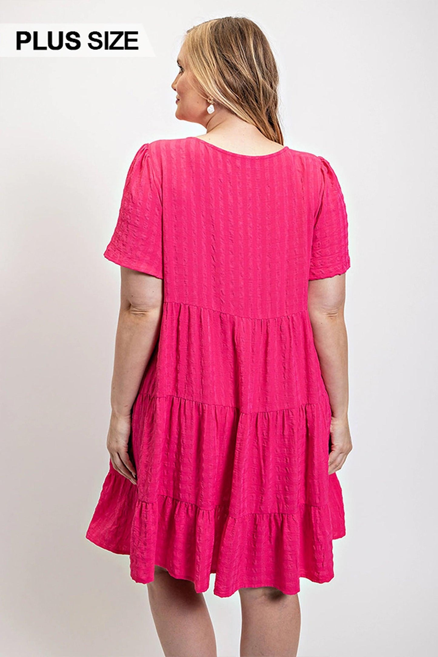 Textured woven tiered dress with tassel tie and pockets - Clothes For Her Online Store