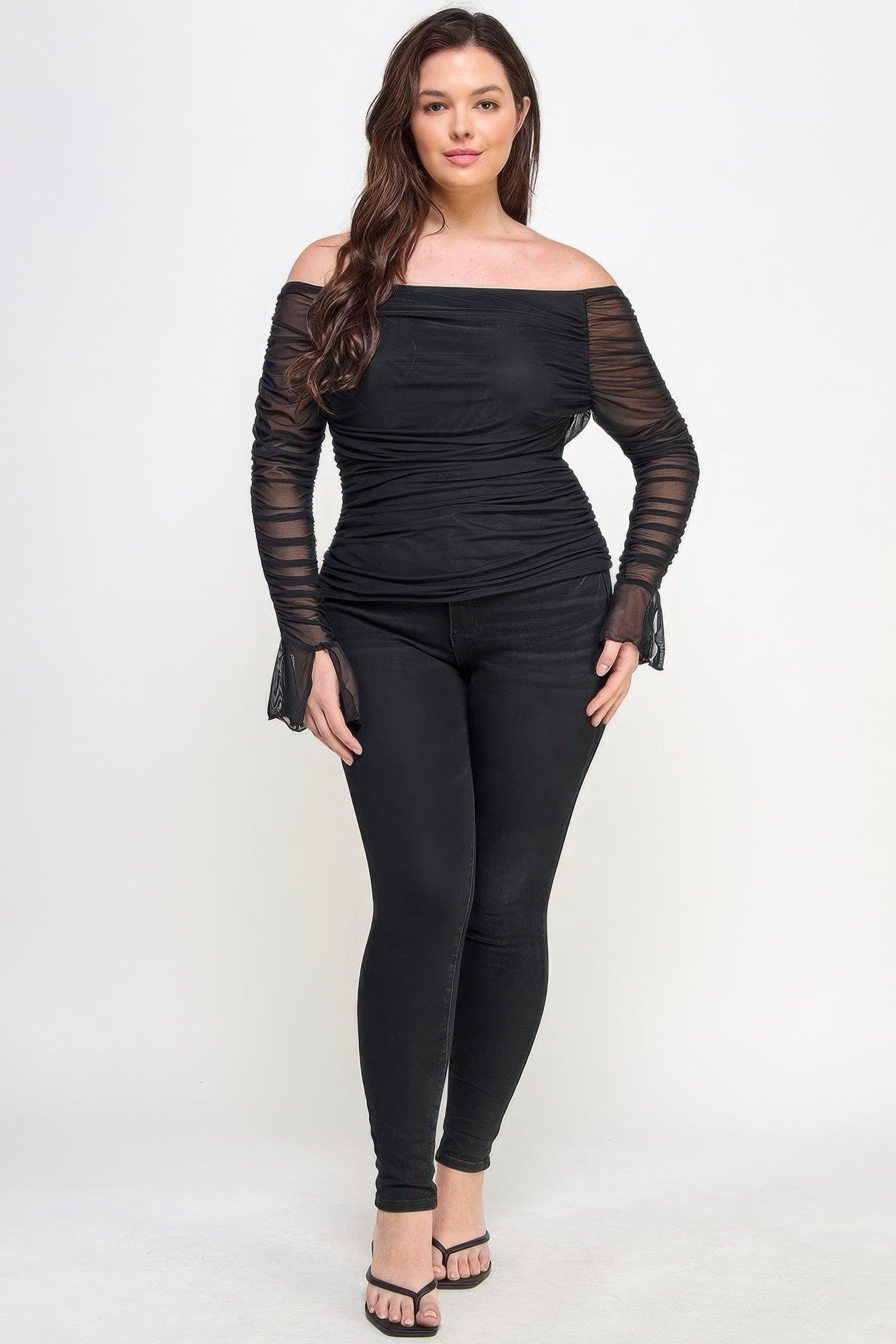 Ots Ruched Mesh Top - Clothes For Her Online Store