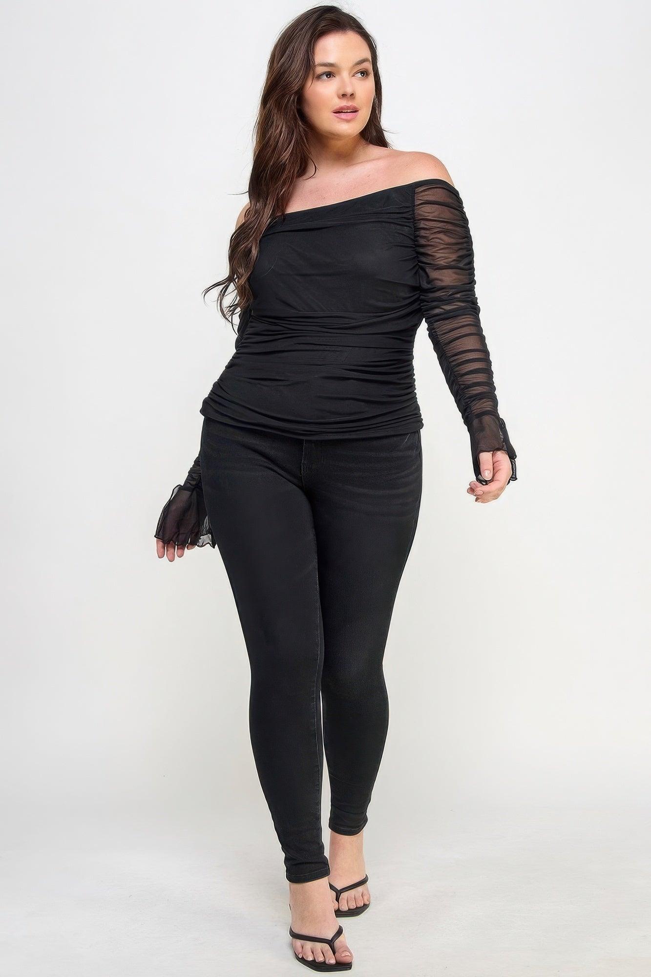 Ots Ruched Mesh Top - Clothes For Her Online Store