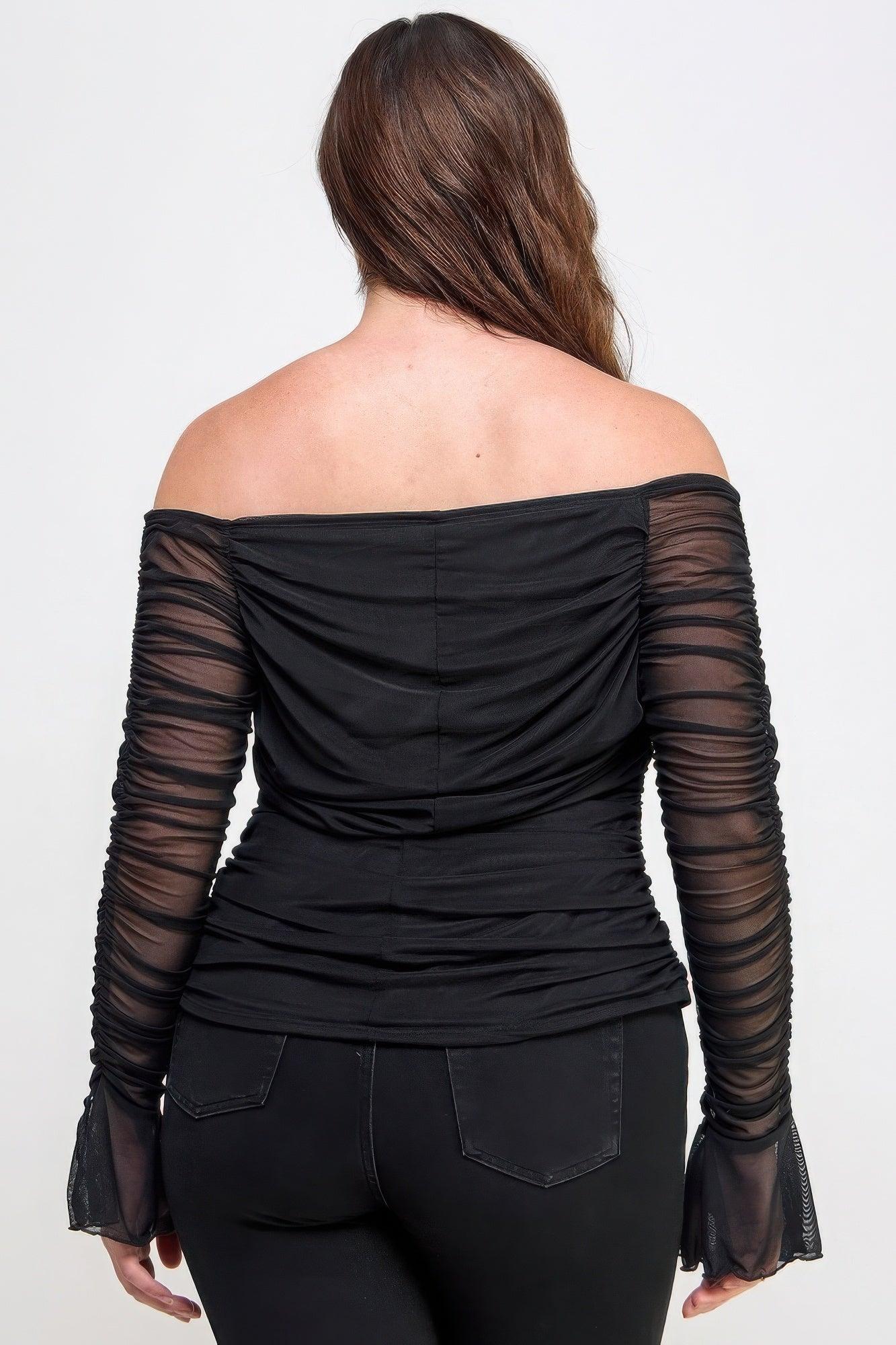 Ots Ruched Mesh Top - Clothes For Her Online Store