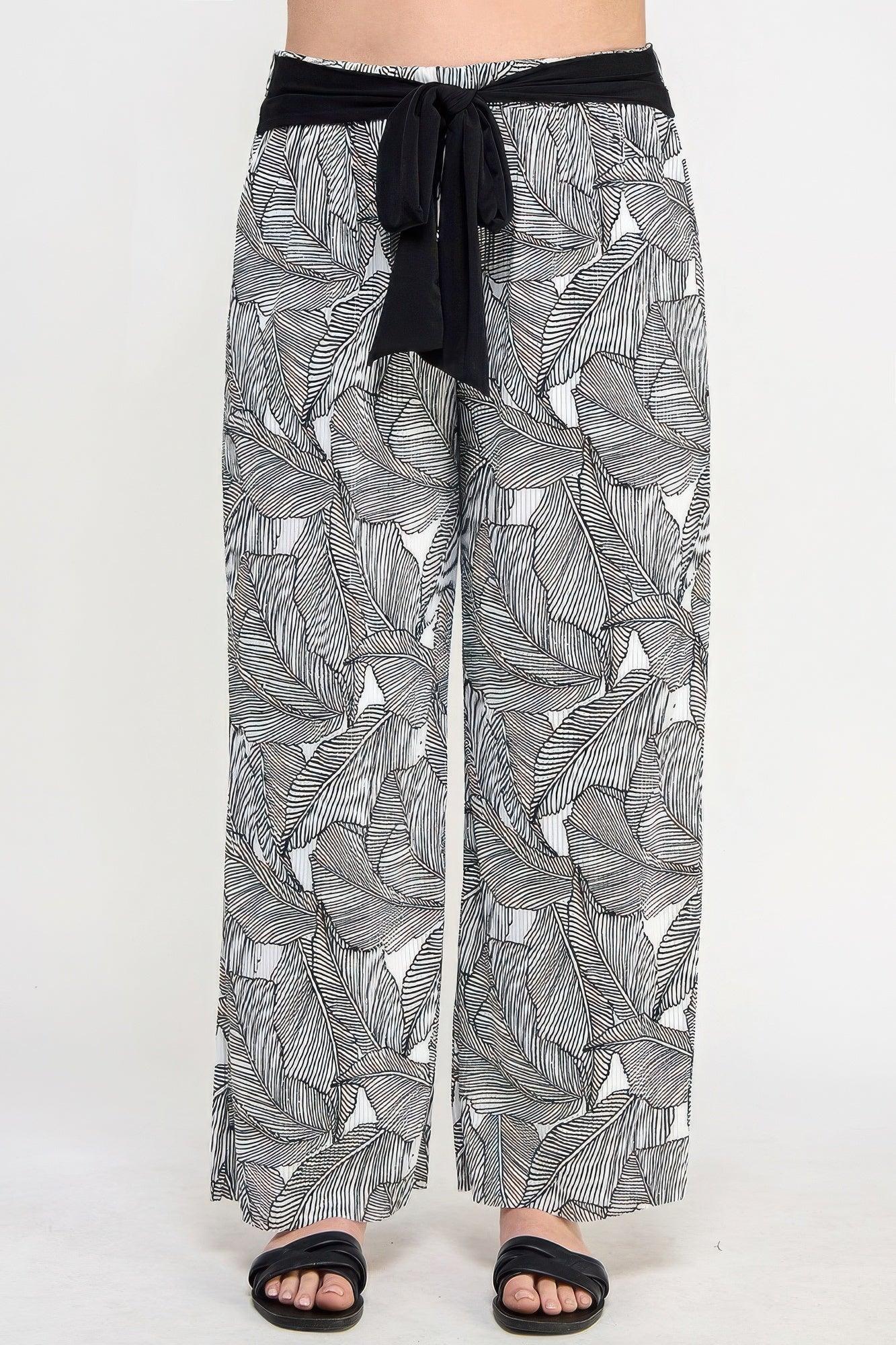 Plisse Palm Print Pants - Clothes For Her Online Store