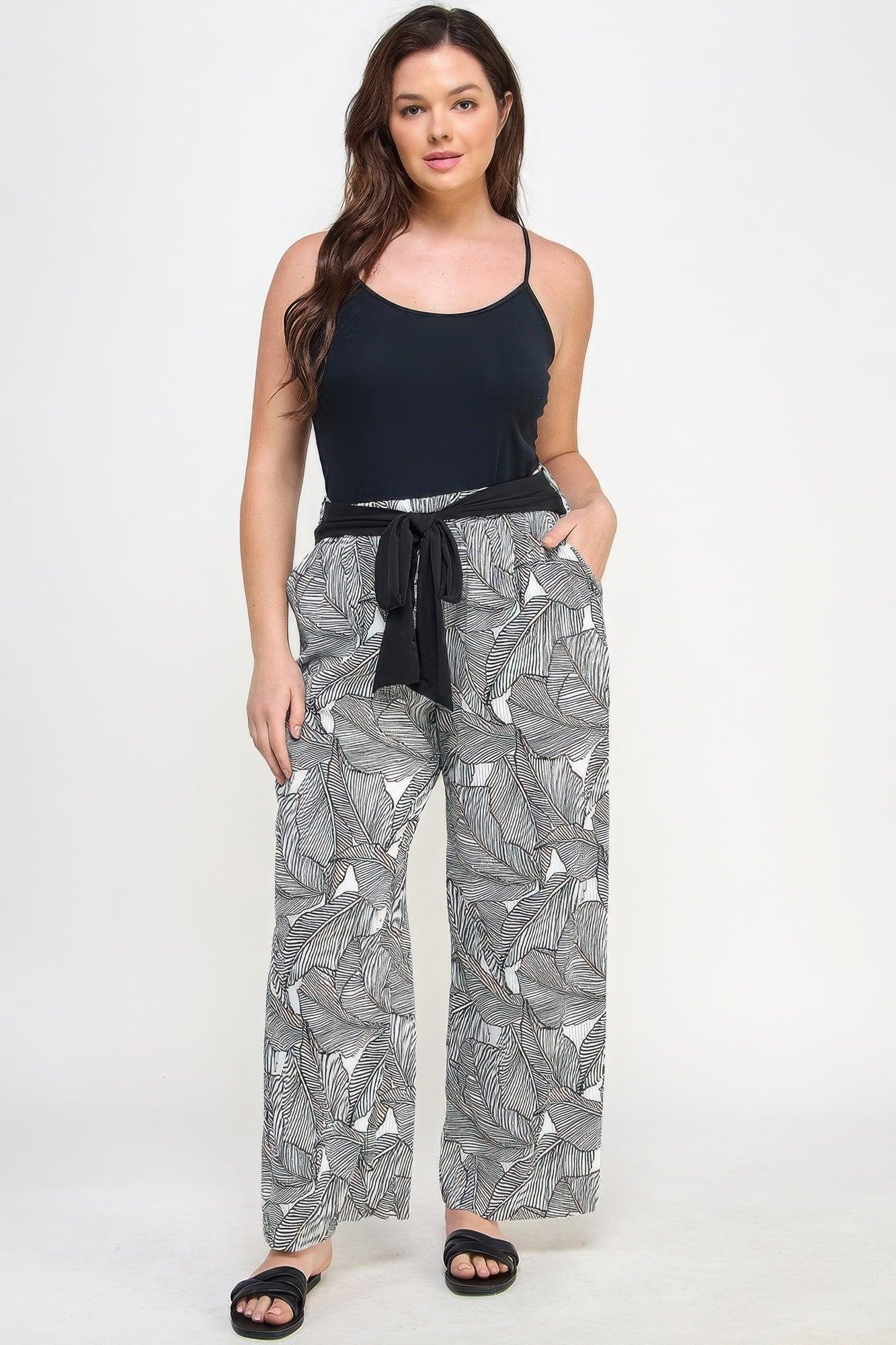 Plisse Palm Print Pants - Clothes For Her Online Store