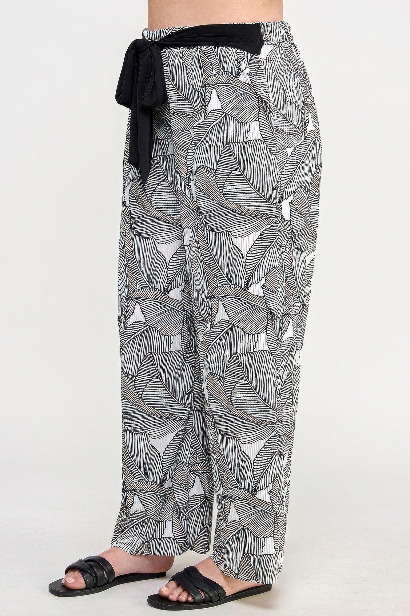 Plisse Palm Print Pants - Clothes For Her Online Store
