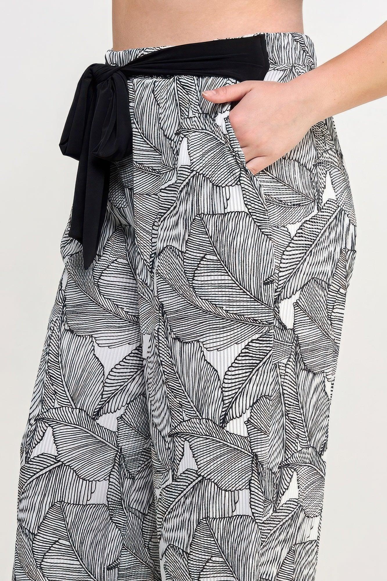 Plisse Palm Print Pants - Clothes For Her Online Store