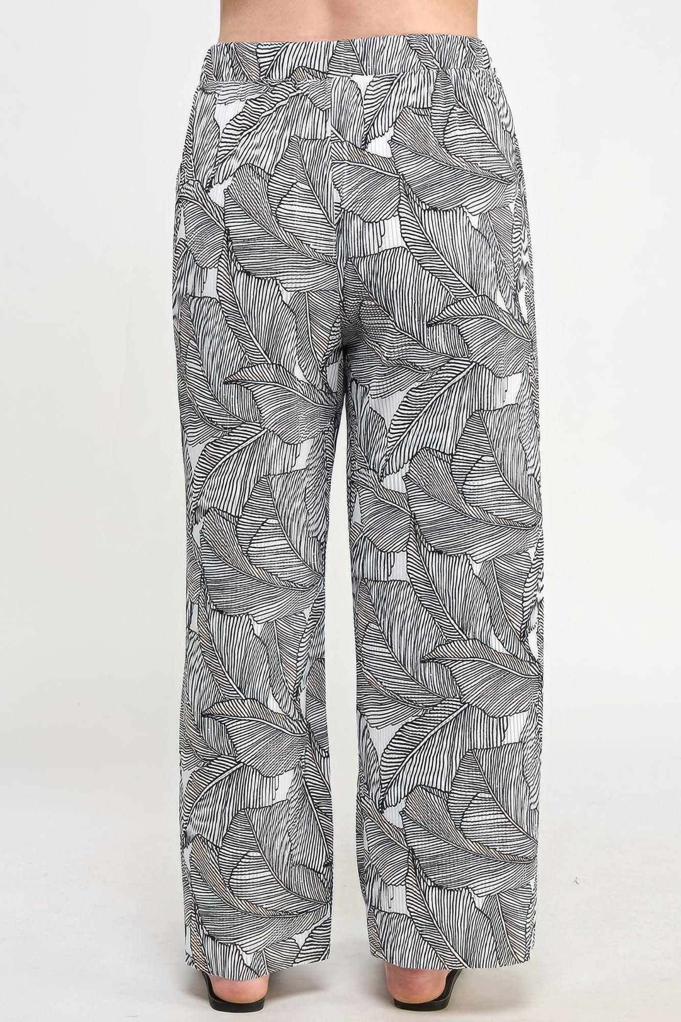Plisse Palm Print Pants - Clothes For Her Online Store