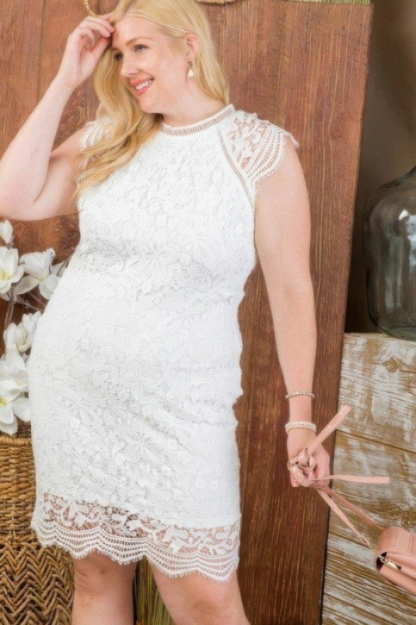 Lace Crochet Mini Raglan Dress With Zipper Back - Clothes For Her Online Store
