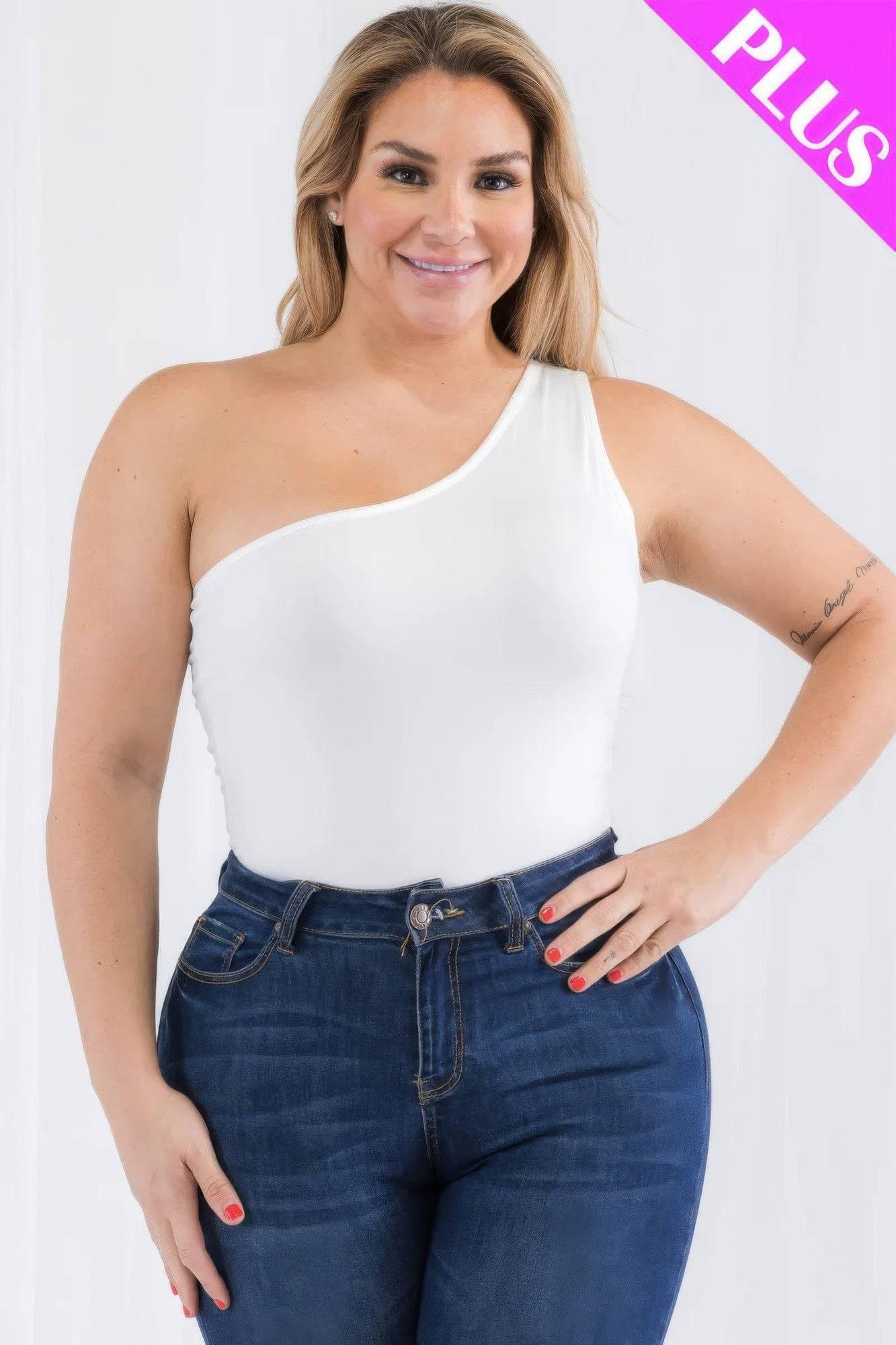 Plus size one shoulder solid casual bodysuit - Clothes For Her Online Store