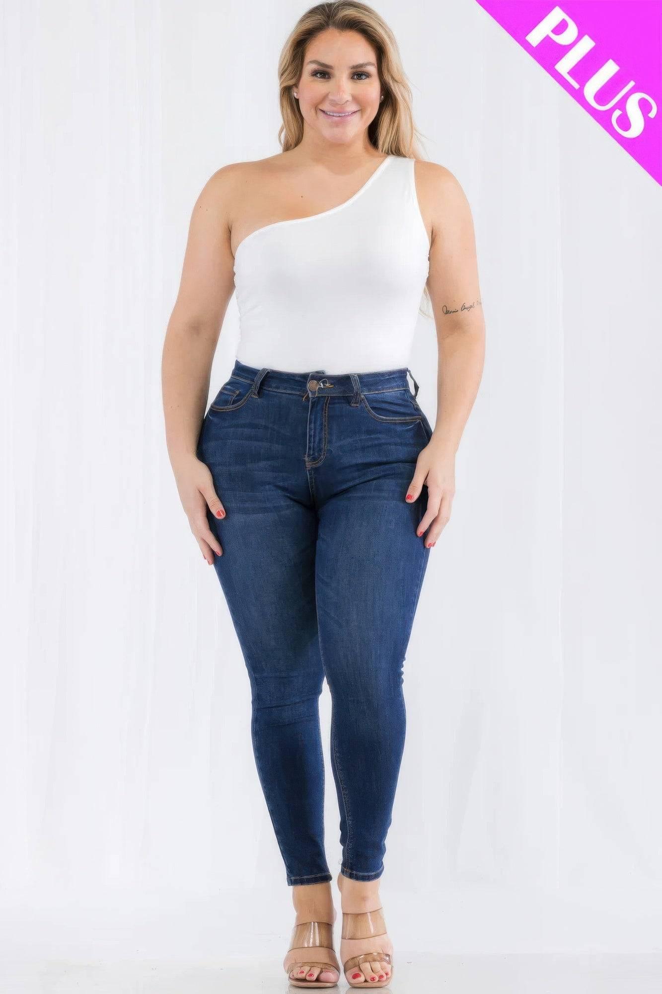 Plus size one shoulder solid casual bodysuit - Clothes For Her Online Store