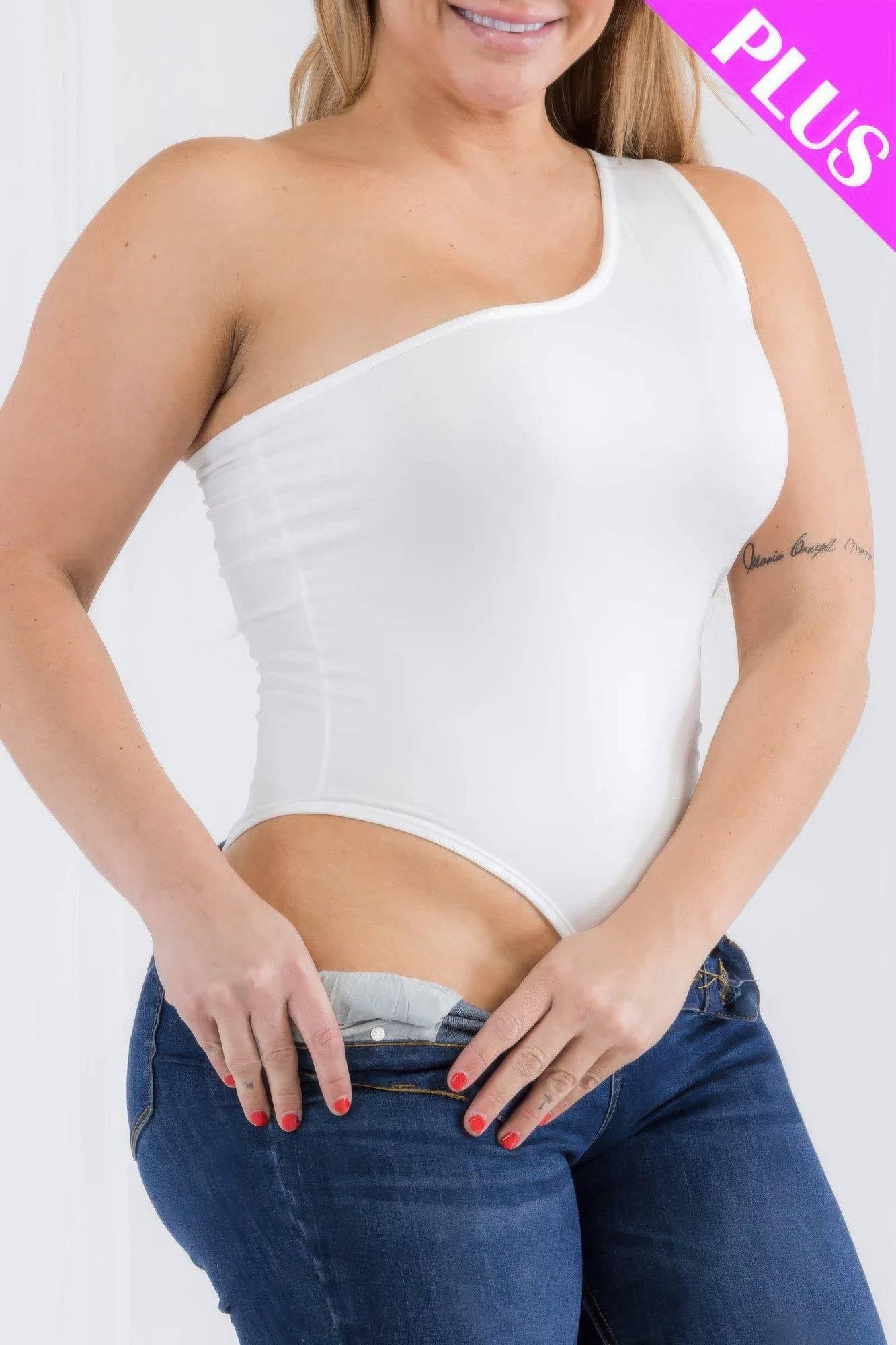 Plus size one shoulder solid casual bodysuit - Clothes For Her Online Store