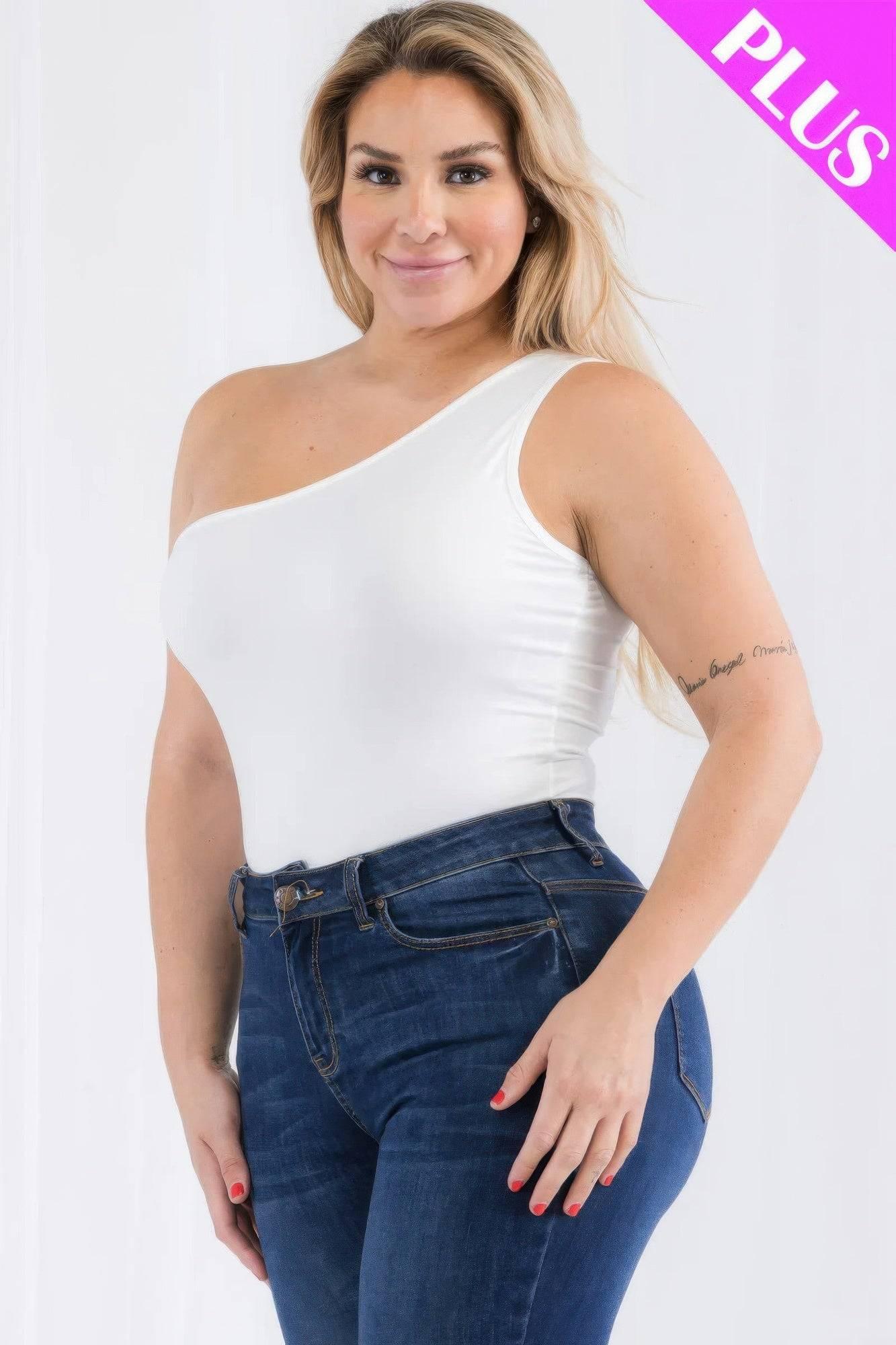 Plus size one shoulder solid casual bodysuit - Clothes For Her Online Store
