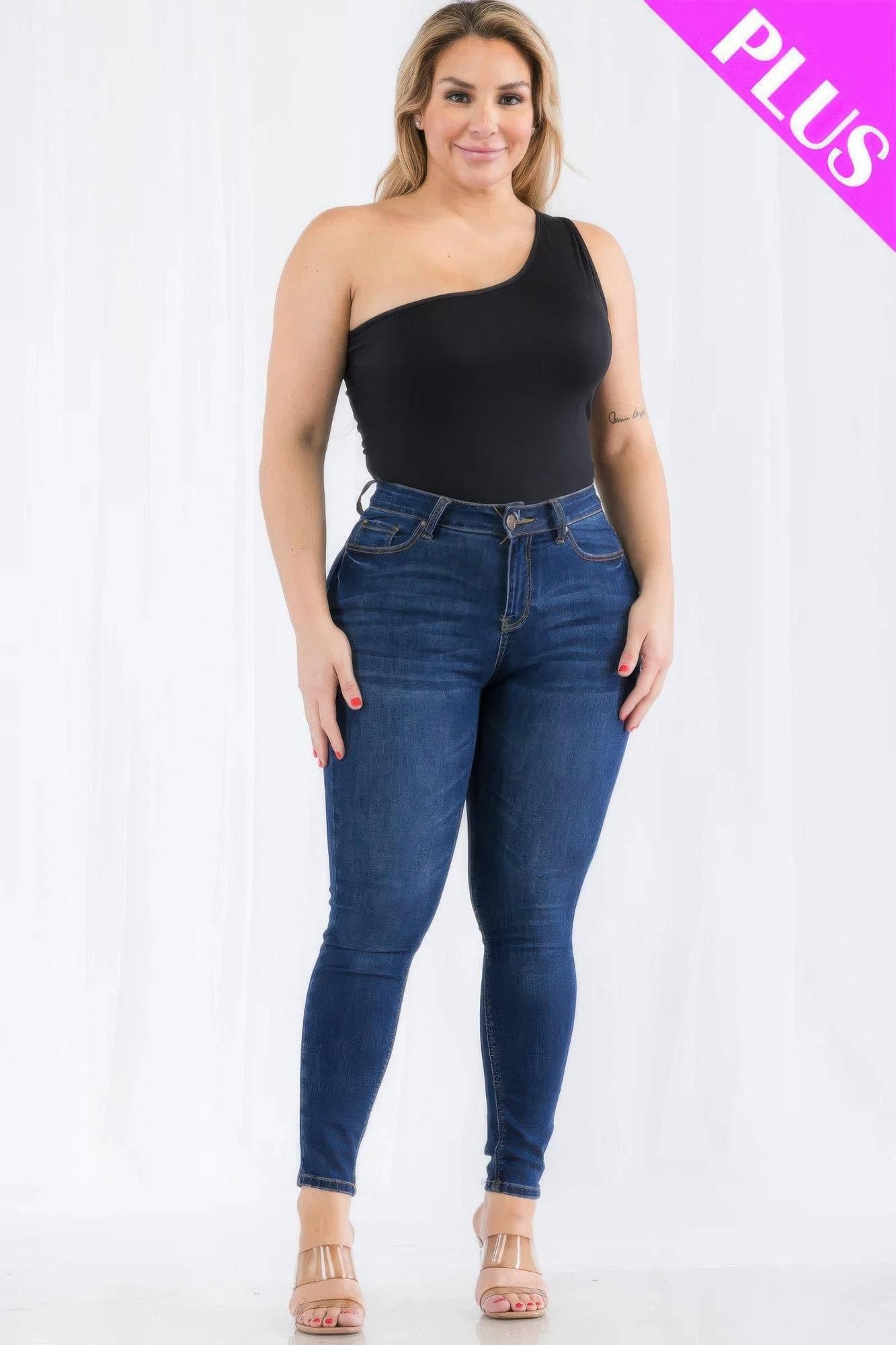 Plus size one shoulder solid casual bodysuit - Clothes For Her Online Store