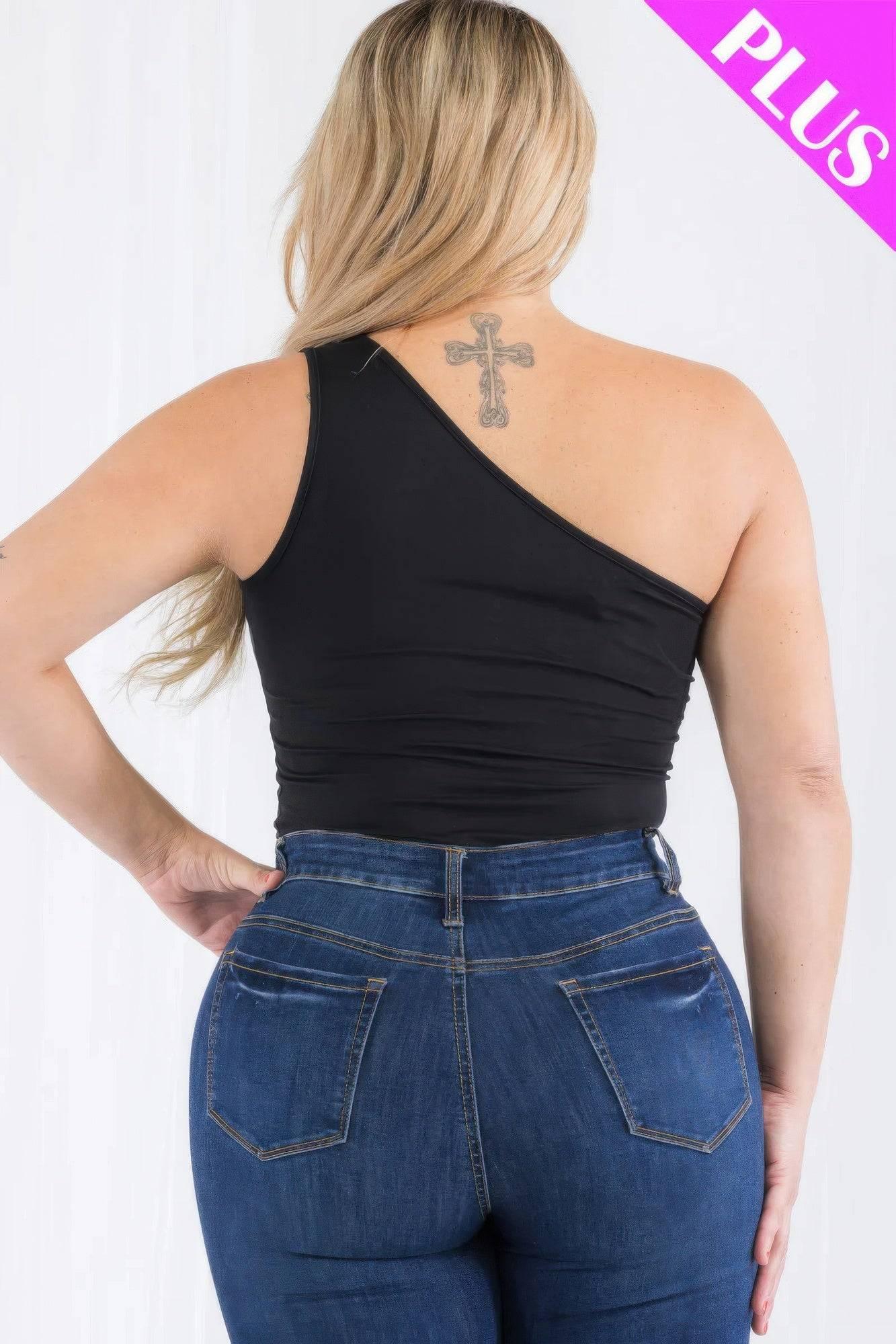 Plus size one shoulder solid casual bodysuit - Clothes For Her Online Store