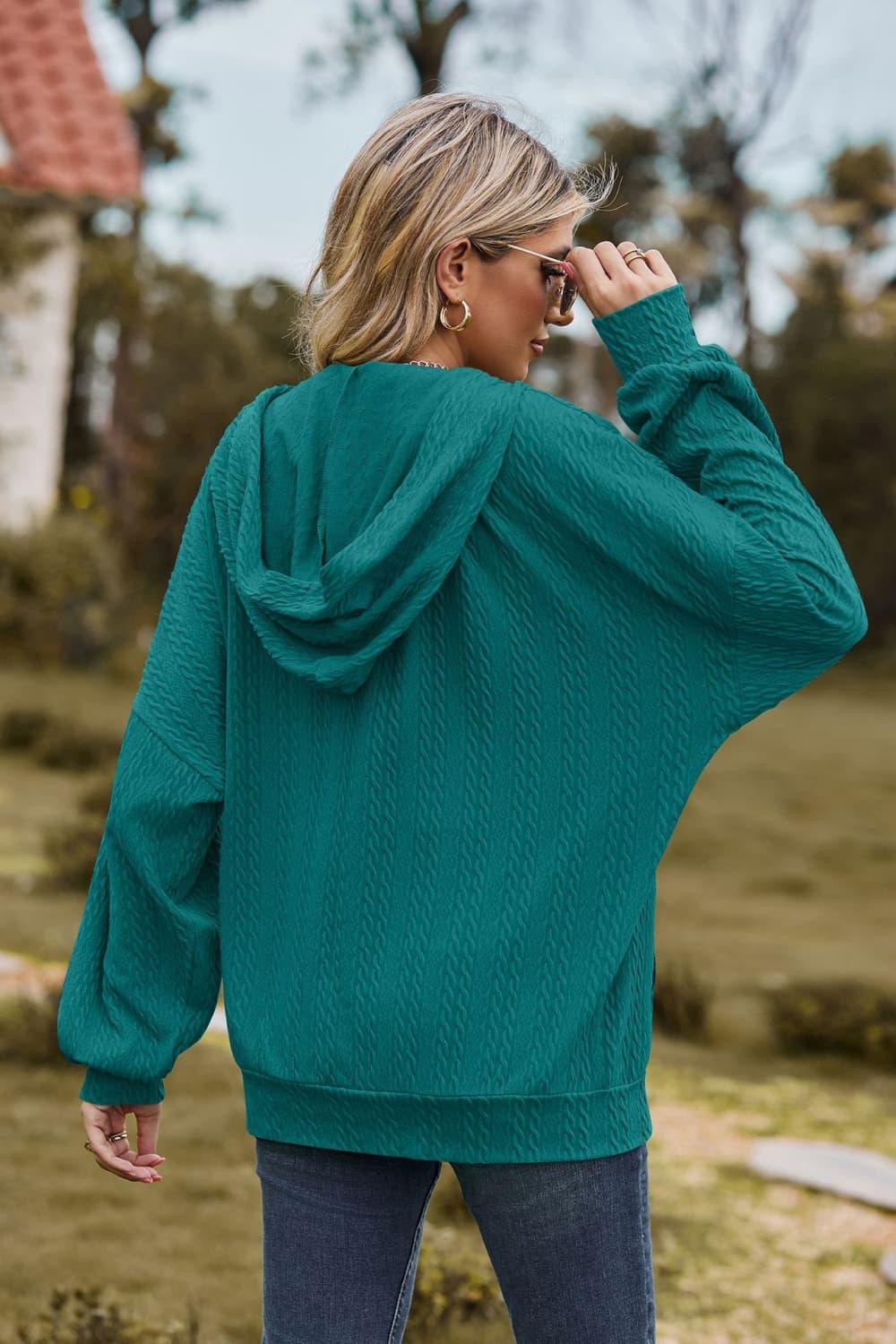 Cable-Knit Long Sleeve Hooded Jacket - Clothes For Her Online Store