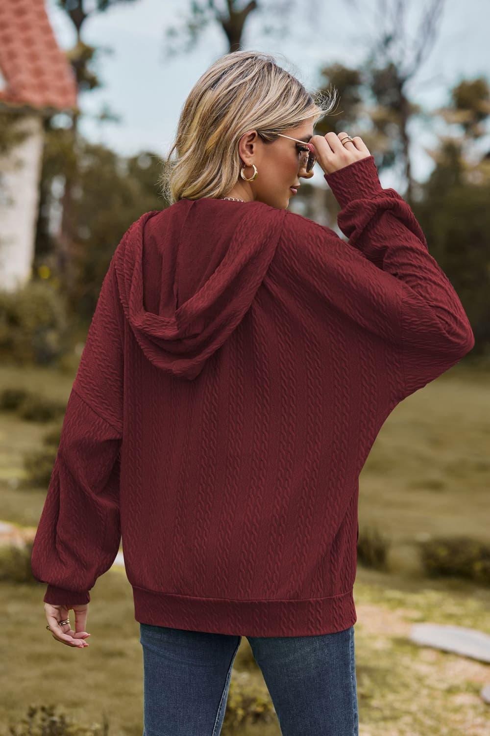 Cable-Knit Long Sleeve Hooded Jacket - Clothes For Her Online Store