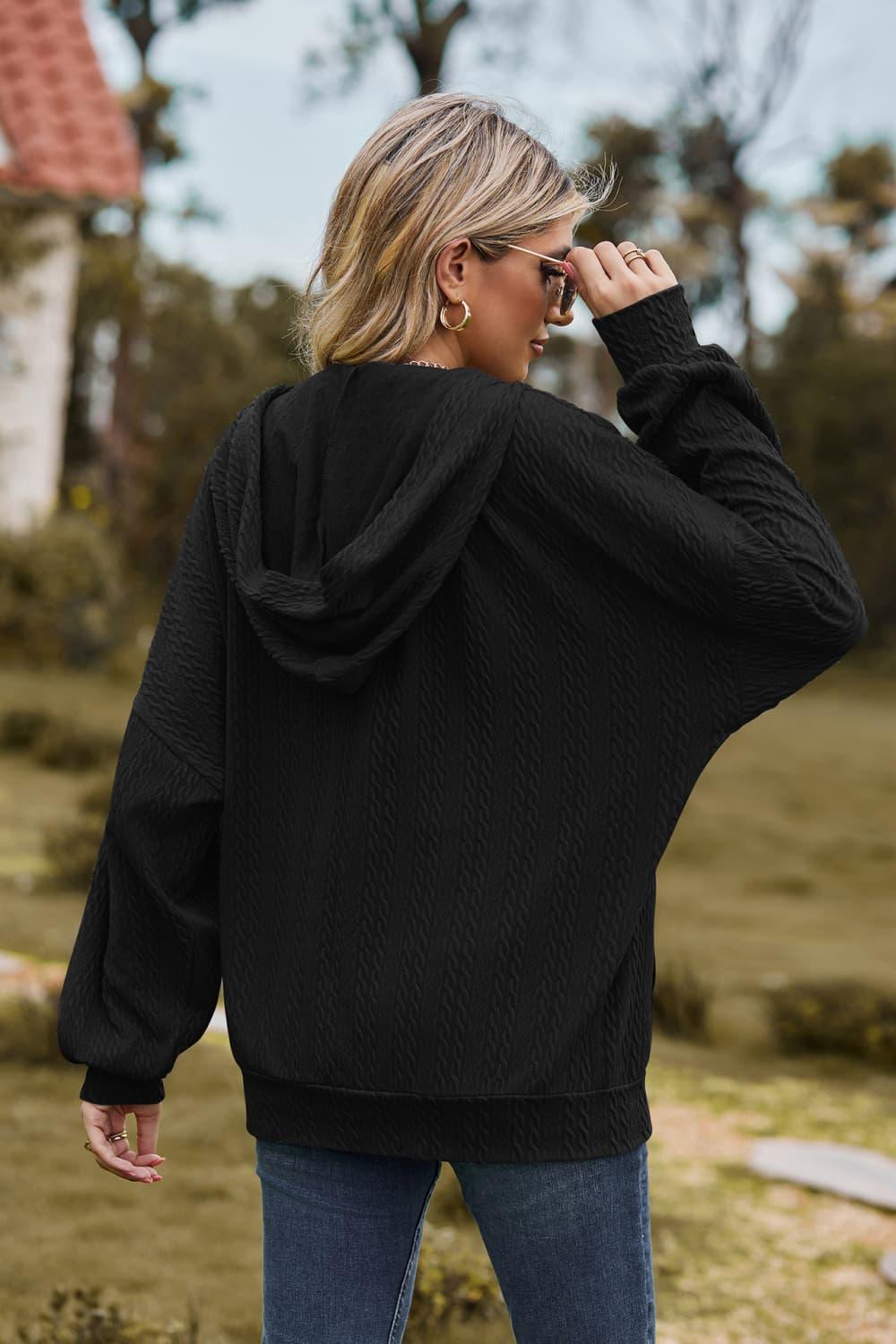 Cable-Knit Long Sleeve Hooded Jacket - Clothes For Her Online Store
